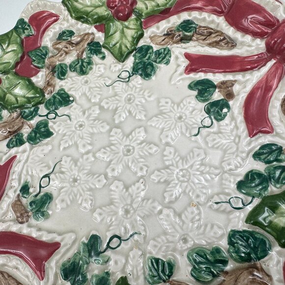 Fitz and Floyd Omnibus Baroque Holiday Plate Christmas 1994 Vintage 12" Red Bows - Picture 4 of 8
